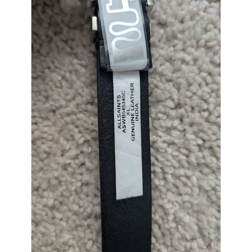 NWT AllSaints Black Punk 25mm Belt w/ Flat Silver Studs Sz L